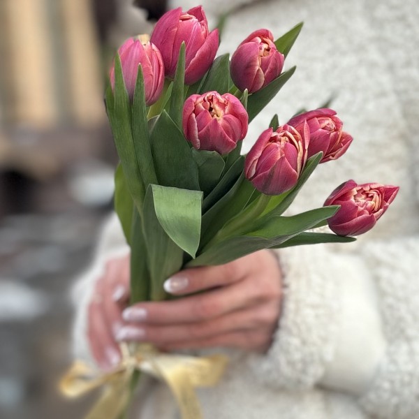 7 розовых пионовидных тюльпанов Коламбус