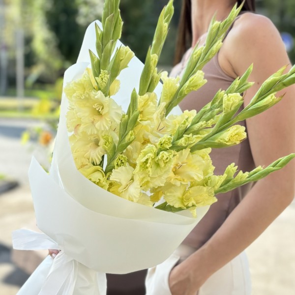 7 желтых гладиолусов