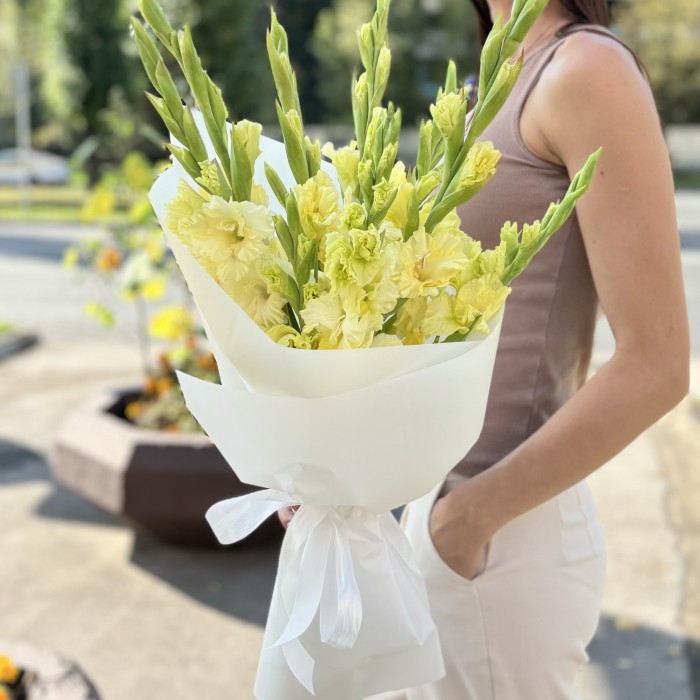 7 желтых гладиолусов