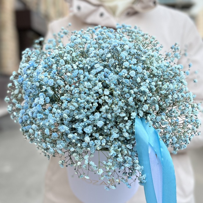 9 голубых гипсофил в коробке