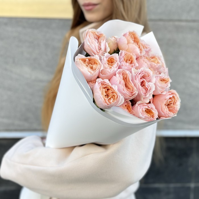 9 коралловых кустовых пионовидных роз Кейджерс коралл