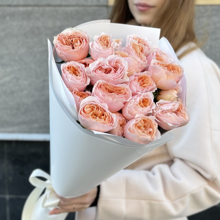 9 коралловых кустовых пионовидных роз Кейджерс коралл