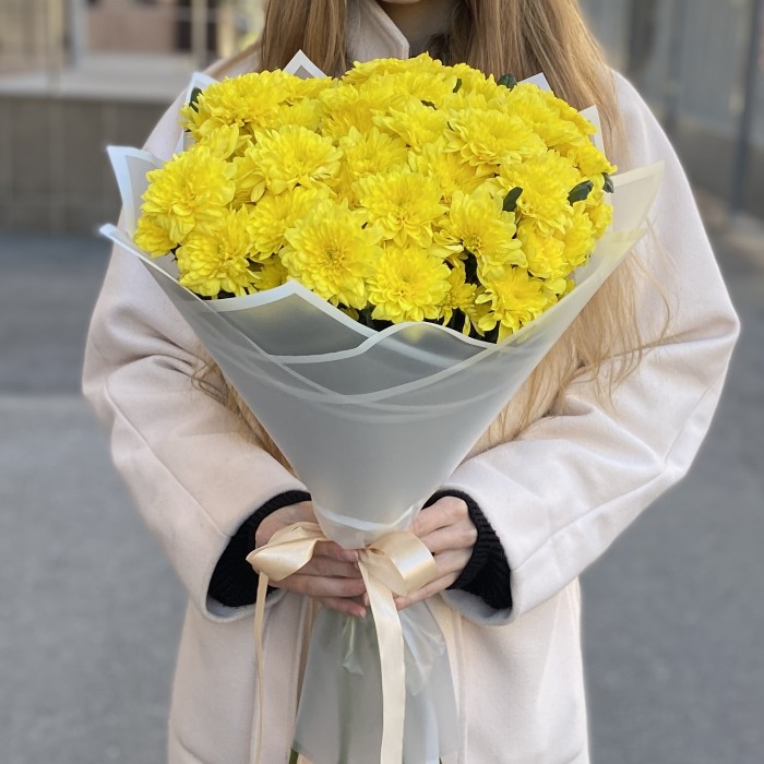 9 желтых кустовых хризантем Балтика