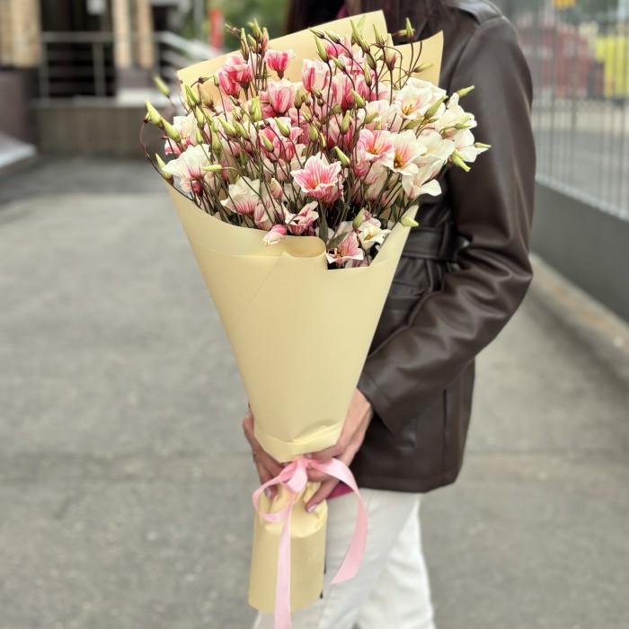 Букет из 9 бело-розовых крашеных эустом