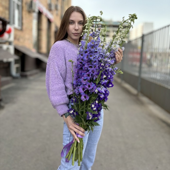 9 фиолетовых дельфиниумов