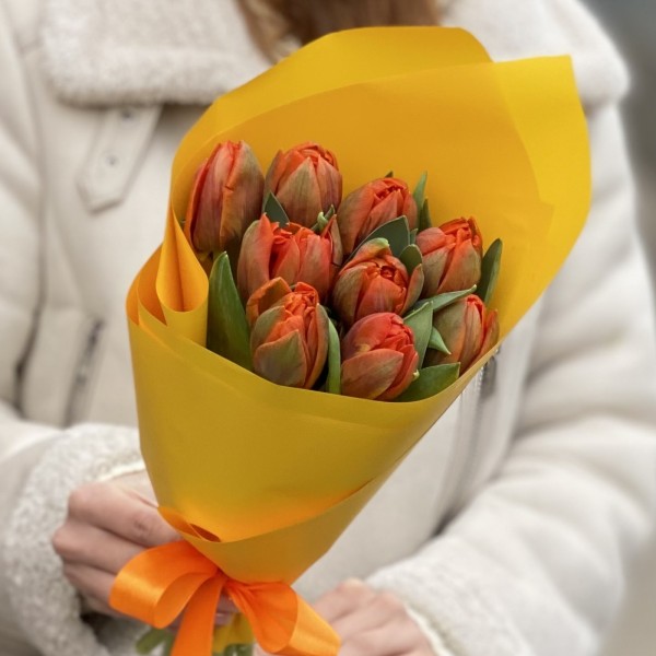 9 оранжевых пионовидных тюльпанов Эрмитаж Даб