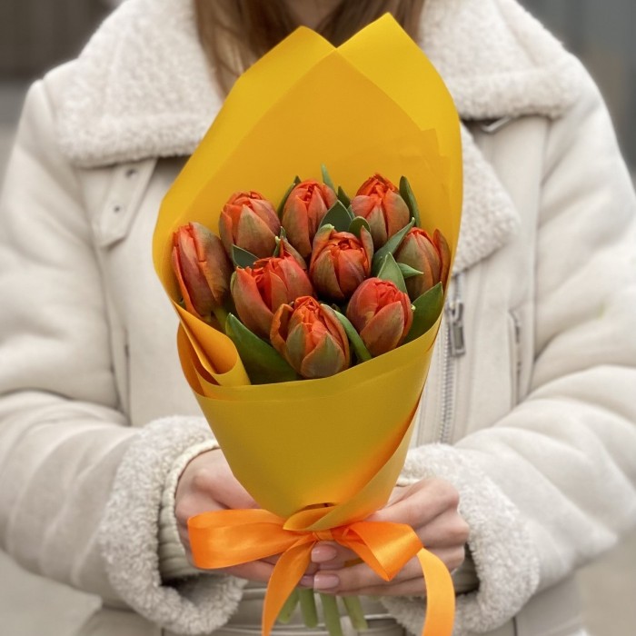 9 оранжевых пионовидных тюльпанов Эрмитаж Даб