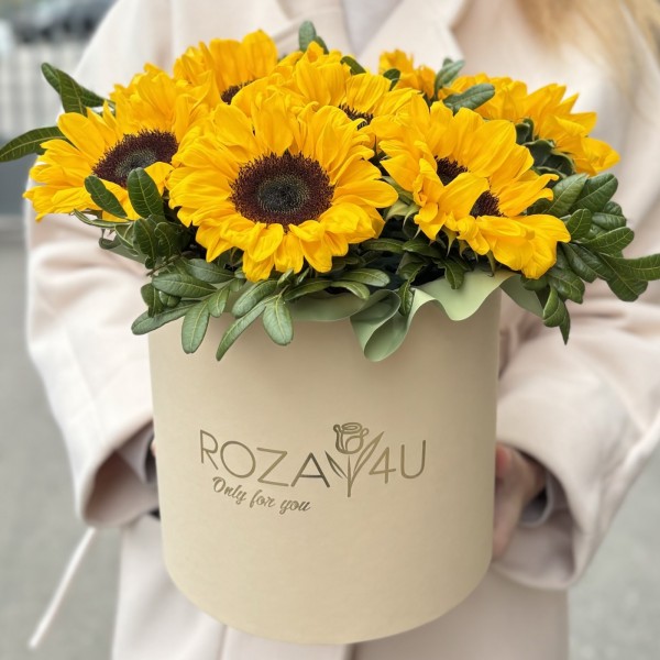 9 подсолнухов в коробке