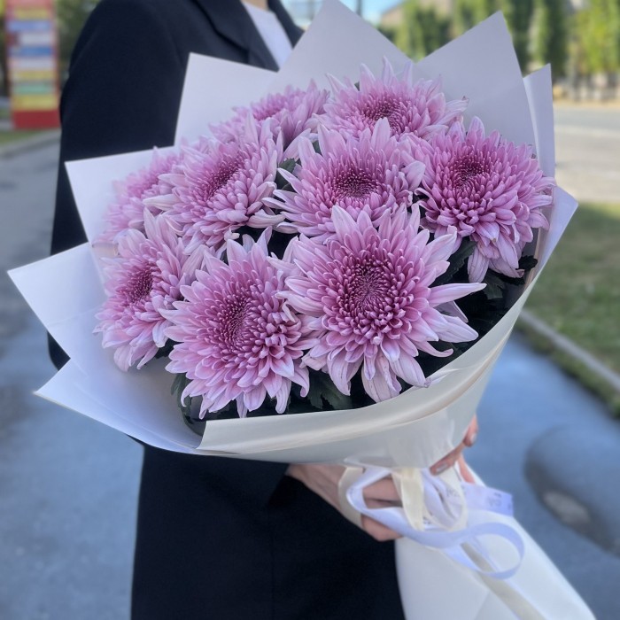 9 сиреневых хризантем