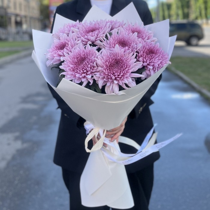 9 сиреневых хризантем