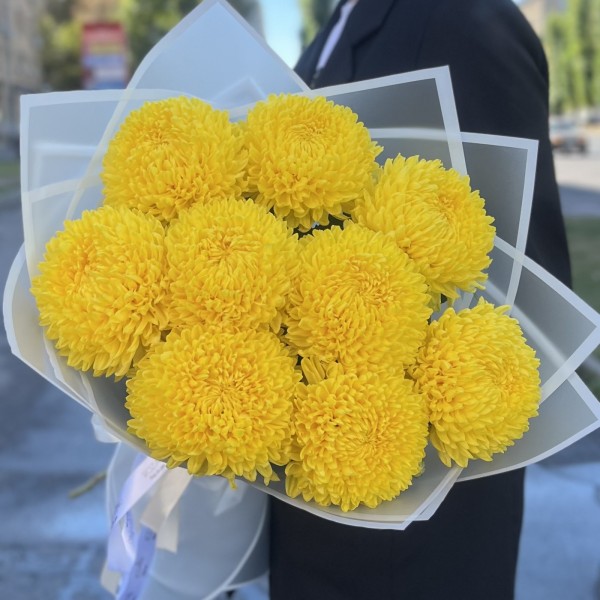 9 желтых хризантем