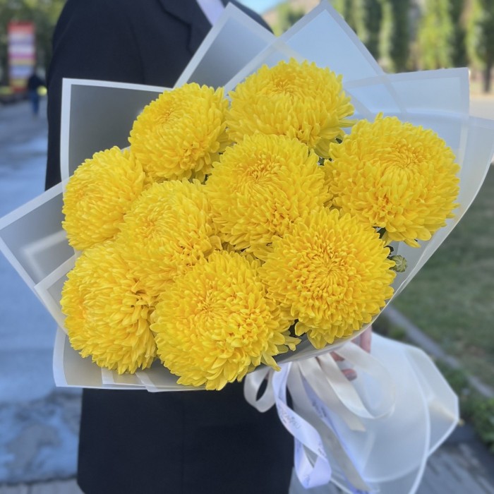 9 желтых хризантем
