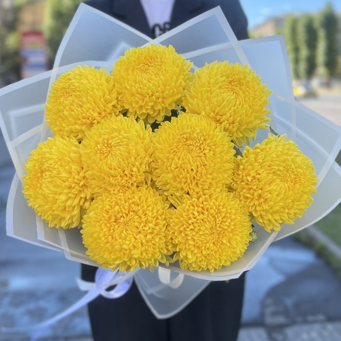9 желтых хризантем