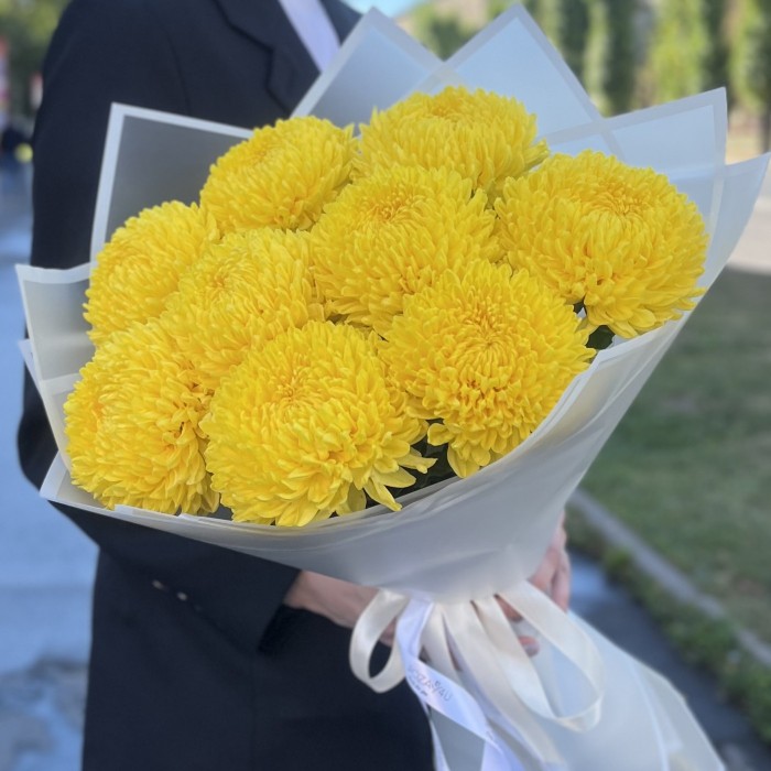 9 желтых хризантем