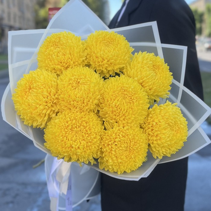 9 желтых хризантем