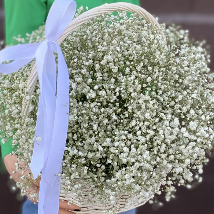 Белая гипсофила в корзине