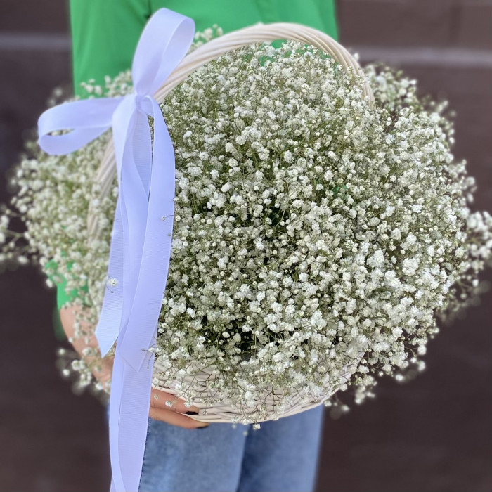 Белая гипсофила в корзине