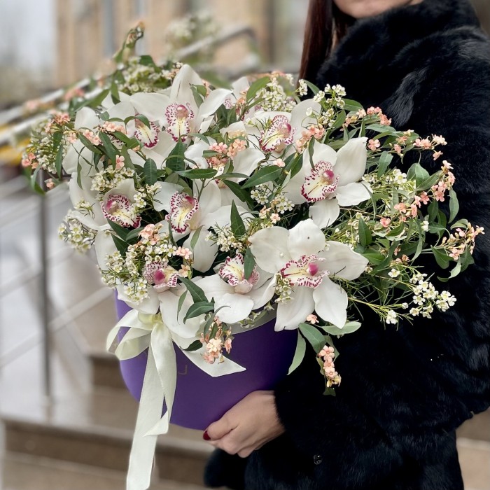 Белые орхидеи в коробке