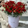 Большая композиция из красных ранункулюсов в коробке