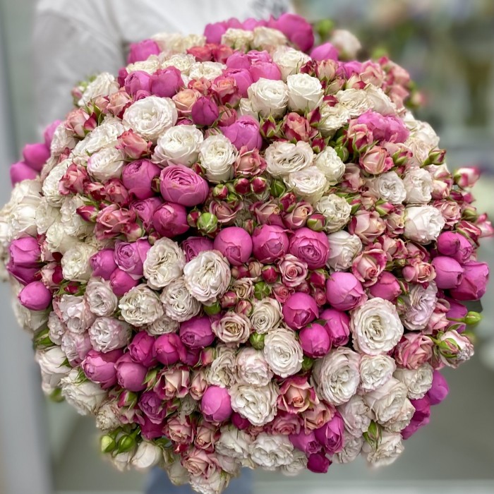 Большой букет с кустовыми розами Сахарный взрыв