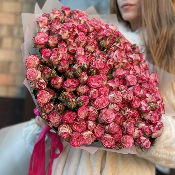 51 кустовых пионовидных роз Сансет Мэджик 50 см