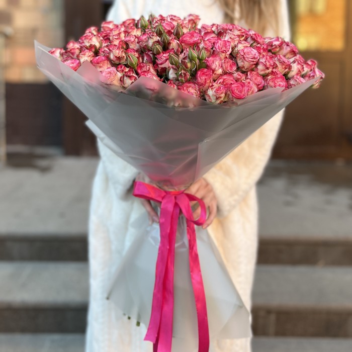 51 кустовых пионовидных роз Сансет Мэджик 60 см