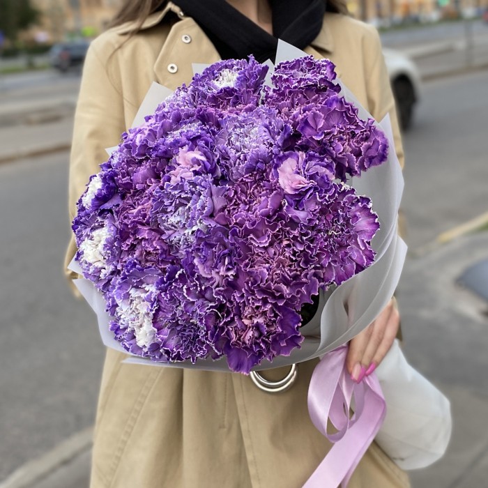 Букет 25 гвоздик Вайт Перпл Молли