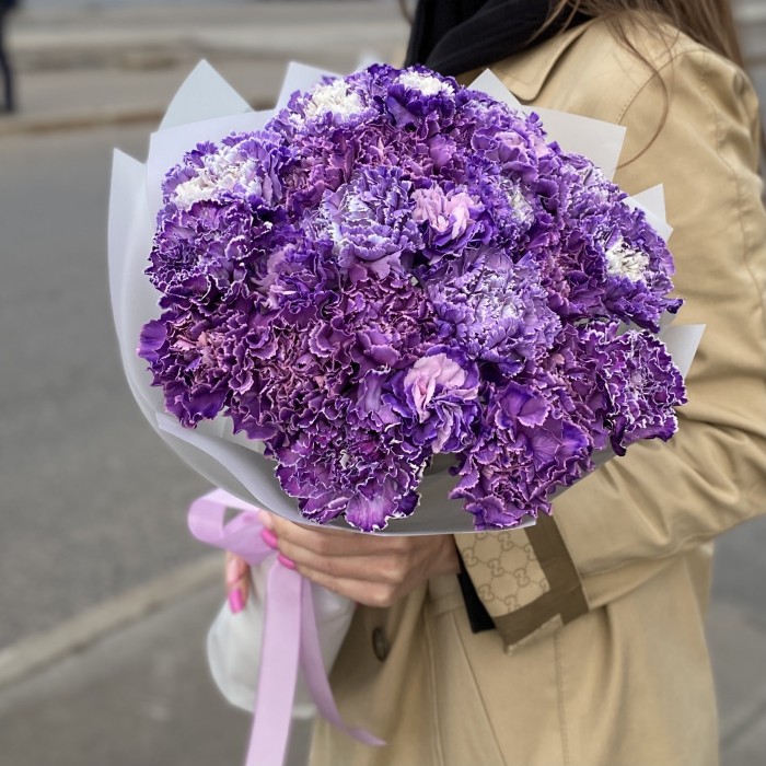 Букет 25 гвоздик Вайт Перпл Молли