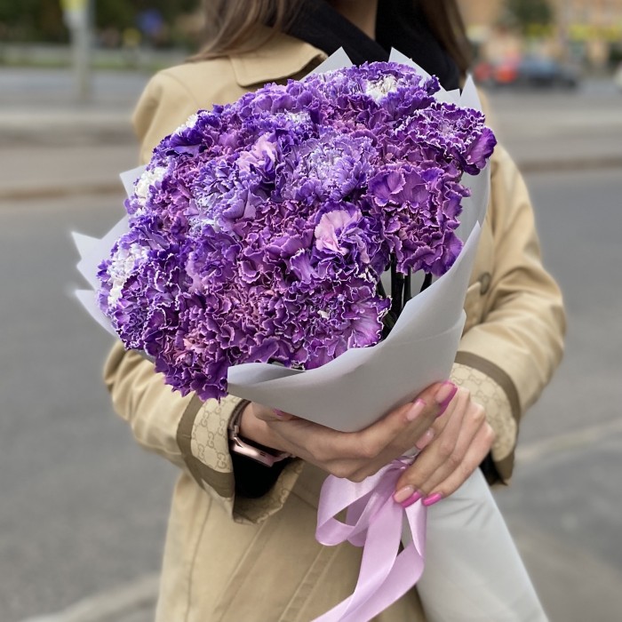 Букет 25 гвоздик Вайт Перпл Молли