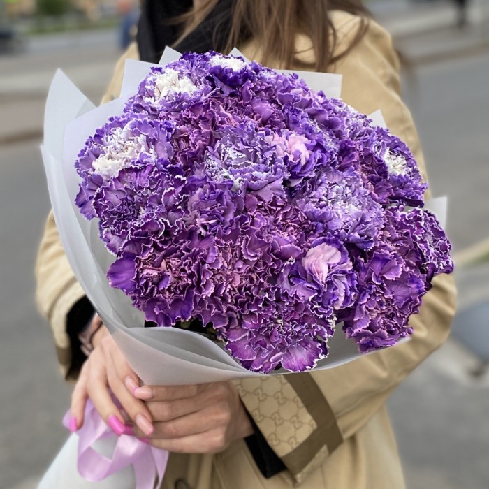 Букет 25 гвоздик Вайт Перпл Молли