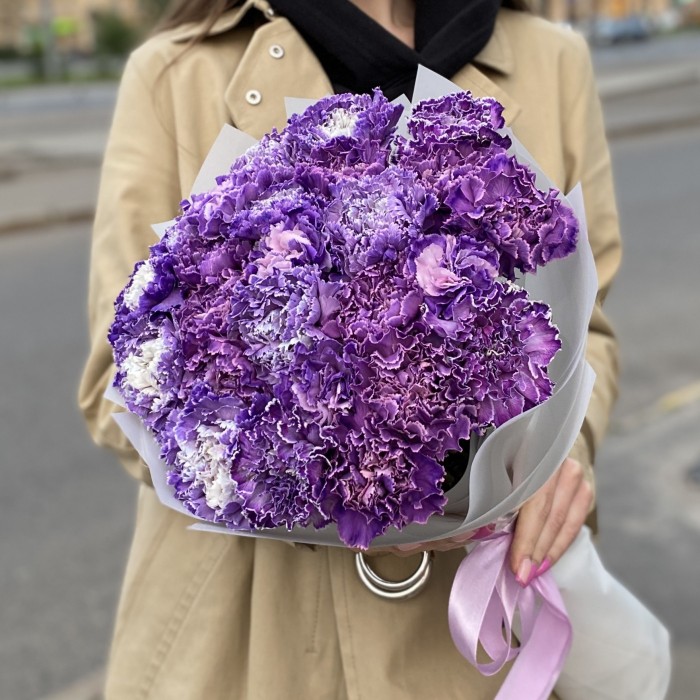 Букет 25 гвоздик Вайт Перпл Молли