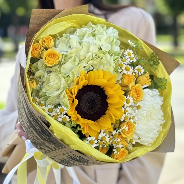 Букет Первый звонок с подсолнухом