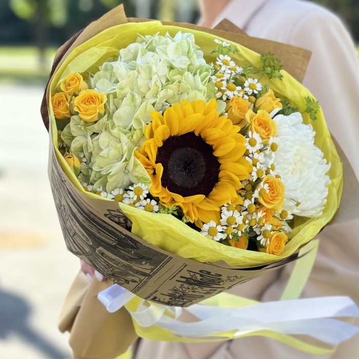 Букет Первый звонок с подсолнухом