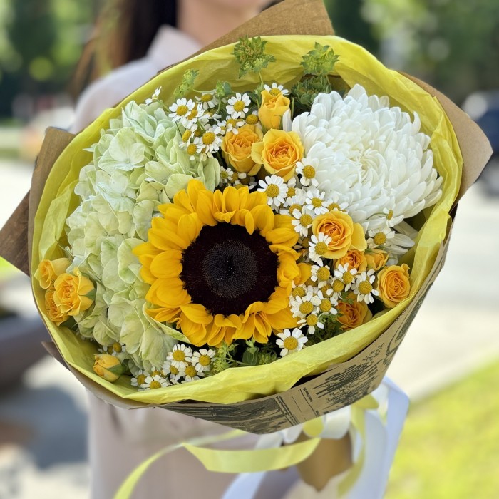 Букет Первый звонок с подсолнухом