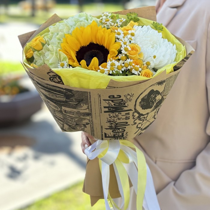 Букет Первый звонок с подсолнухом