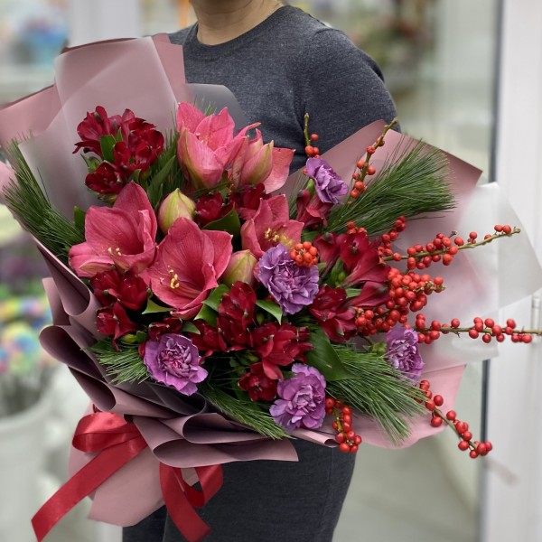 Букет Пламенный закат с амариллисом