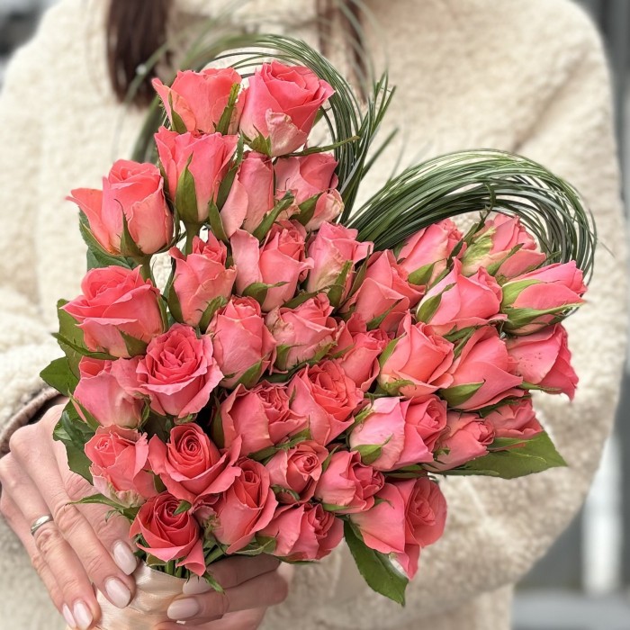 Букет Сердце с коралловой розой