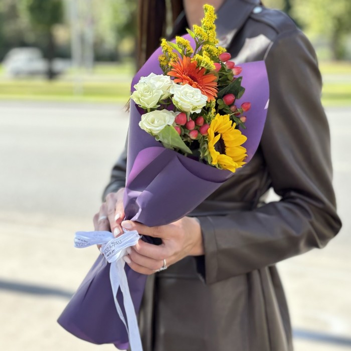 Букет Ученика с подсолнухом