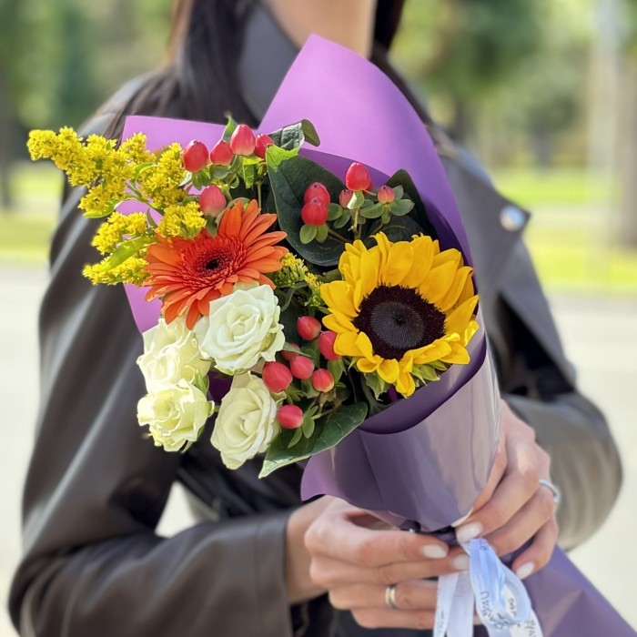 Букет Ученика с подсолнухом