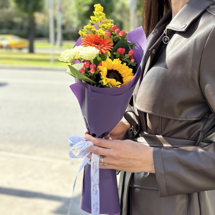 Букет Ученика с подсолнухом