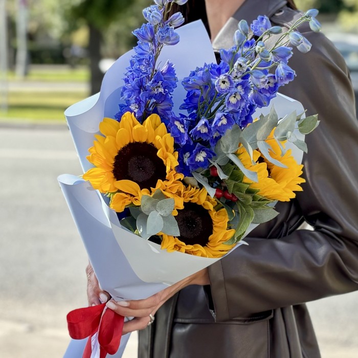 Букет Весёлая затея с подсолнухом