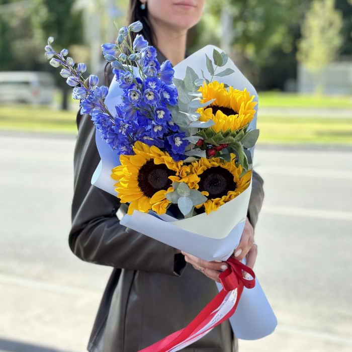 Букет Весёлая затея с подсолнухом