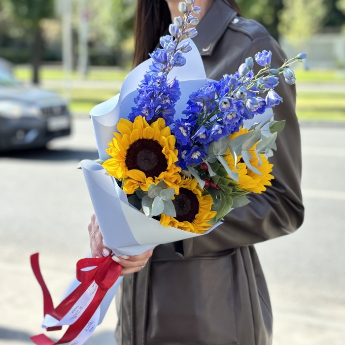 Букет Весёлая затея с подсолнухом