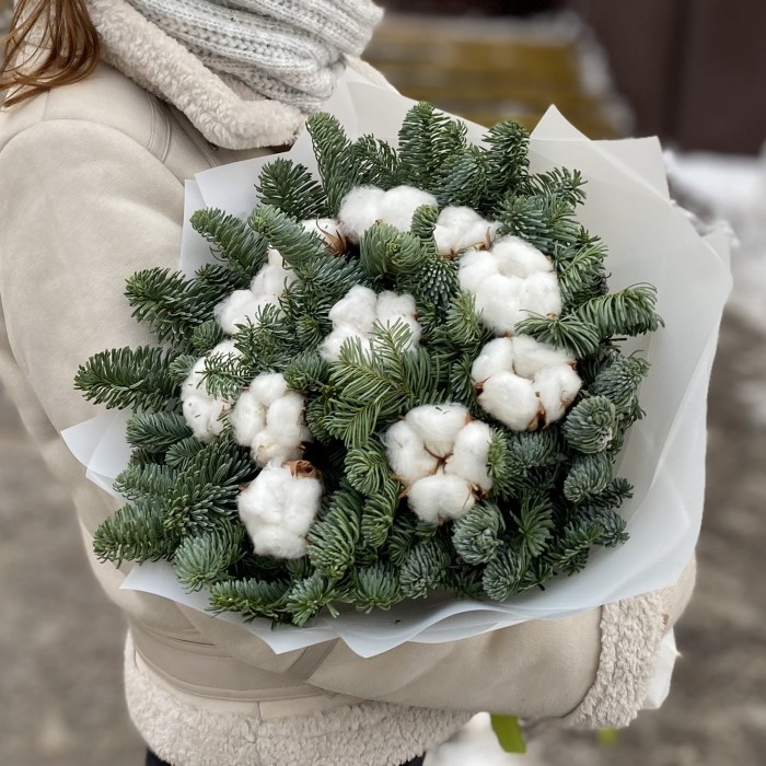 Букет белый хлопок с нобилисом