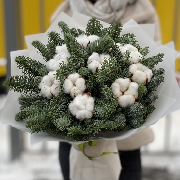 Букет белый хлопок с нобилисом