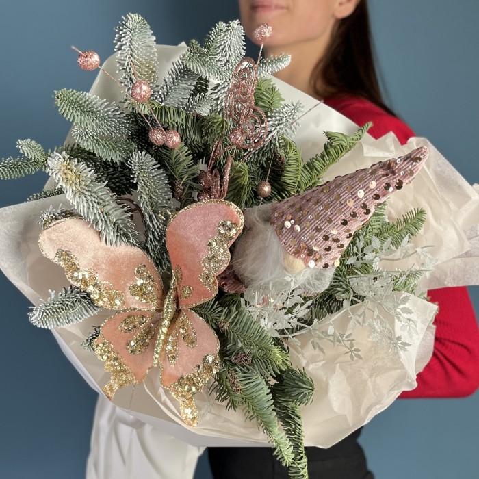 Новогодний букет Розовое чудо