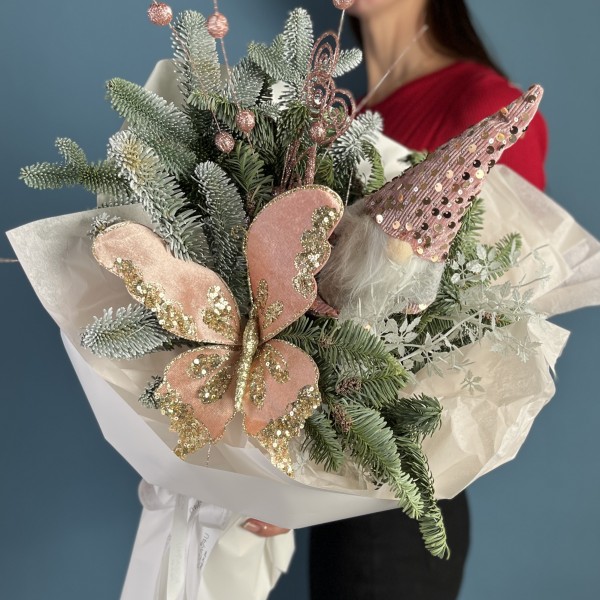 Новогодний букет Розовое чудо
