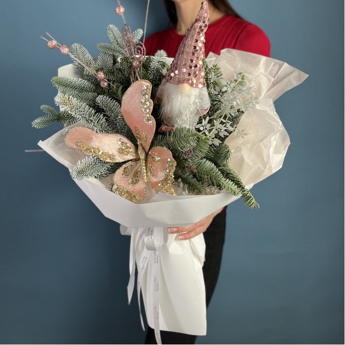 Новогодний букет Розовое чудо