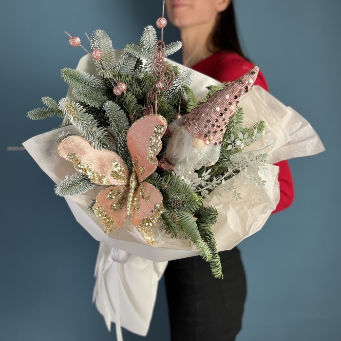 Новогодний букет Розовое чудо