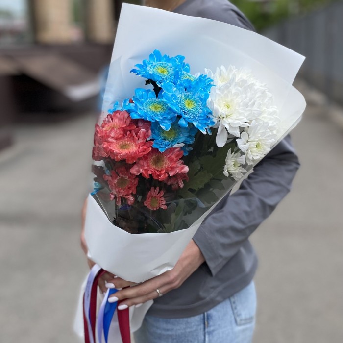 Букет хризантем Люблю Россию